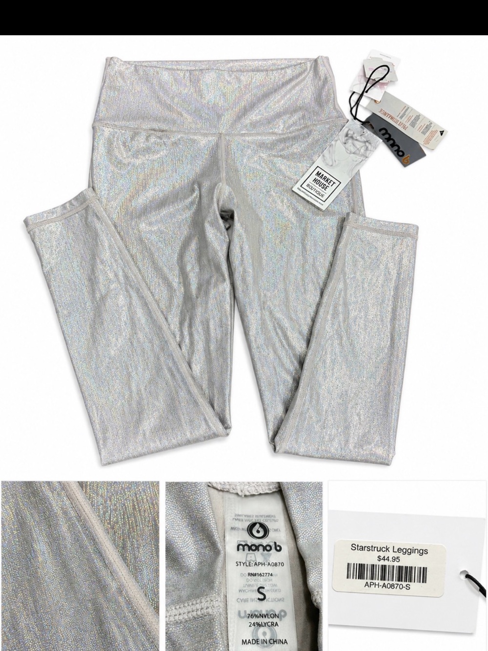 Mono B Silver Holographic Leggings